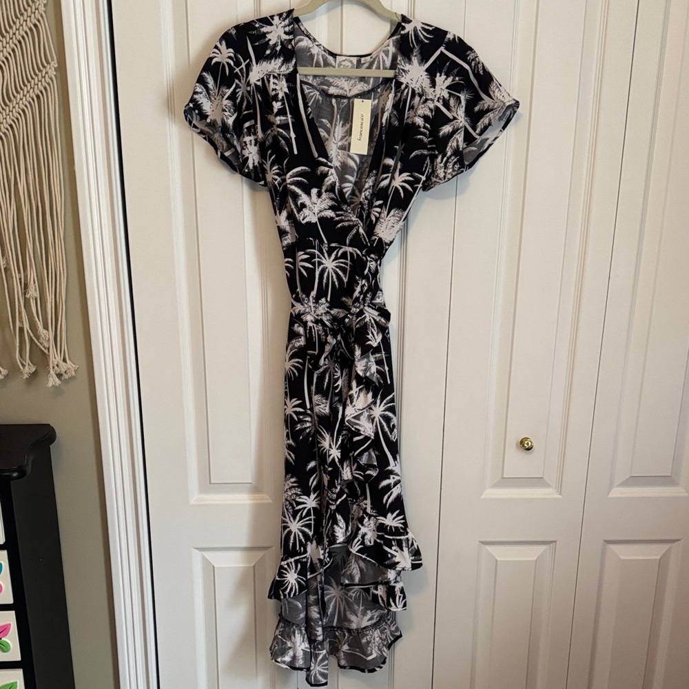 Blue Rain Black and White Tropical High Low Dress